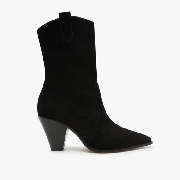 Schutz Mackie Black Nubuck Leather Mid-Calf Pointed Toe Boots 8.5 New - Picture 2 of 5